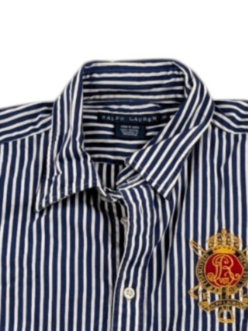 Ralph Lauren Crest Embroidered Striped Button Down Shirt Blue White Size 14 EUC - Picture 7 of 11